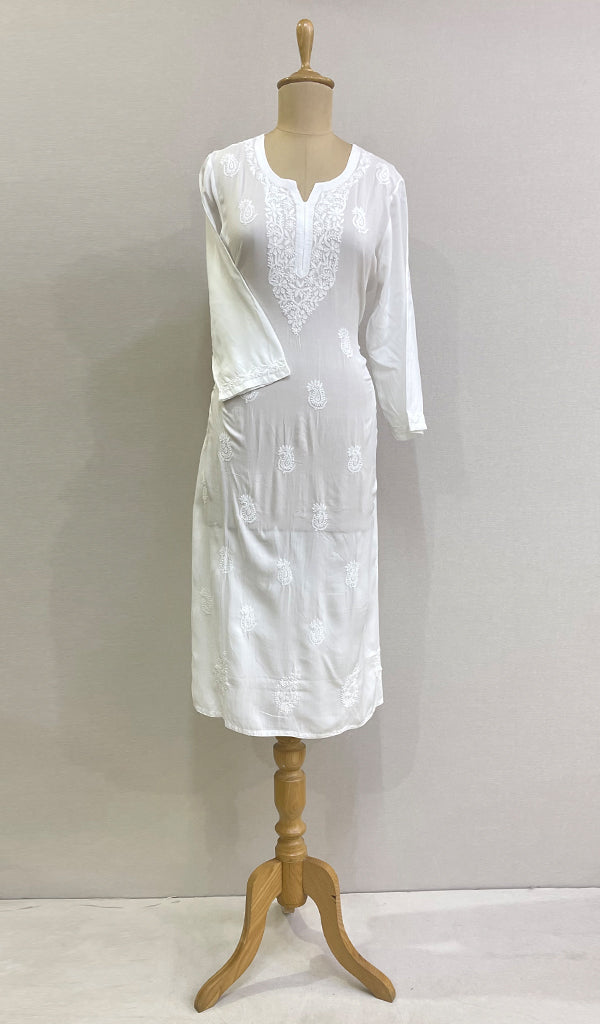 Faiza Women's Lucknowi Handcrafted Modal Cotton Chikankari Kurti - HONC0209846