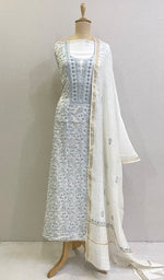 将图像加载到图库查看器中, Women's Lakhnavi Handcrafted Mul Chanderi Kurta And Dupatta Set- HONC0174282