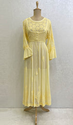 Load image into Gallery viewer, Women's Lakhnavi Handcrafted Viscose Georgette Chikankari Bajirao Dress - HONC098675