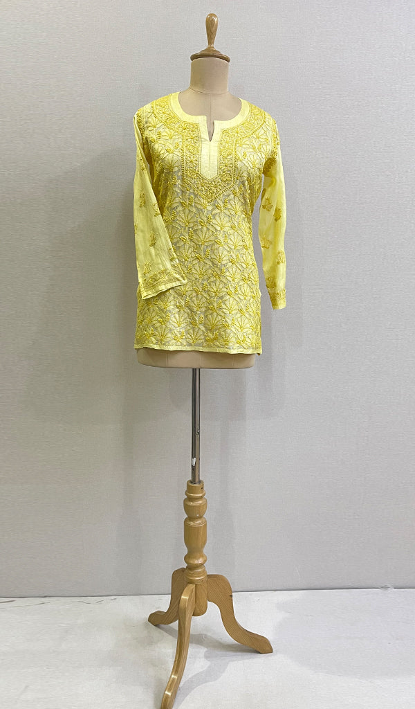 Women's Lakhnavi Handcrafted Silk Chikankari Top - HONC0176218