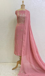 Load image into Gallery viewer, Women's Lakhnavi Handcrafted Viscose Georgette Chikankari Full Suit Material - HONC0162397