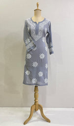 Load image into Gallery viewer, Grey Women's Lucknowi Handcrafted Cotton Chikankari Kurti