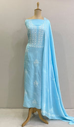Load image into Gallery viewer, Women's Lakhnavi Handcrafted Modal Cotton Chikankari Kurta Dupatta- HONC0159565