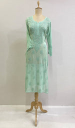 将图像加载到图库查看器中, Women's Lakhnavi Handcrafted Viscose Georgette Chikankari Kurti - HONC0174106