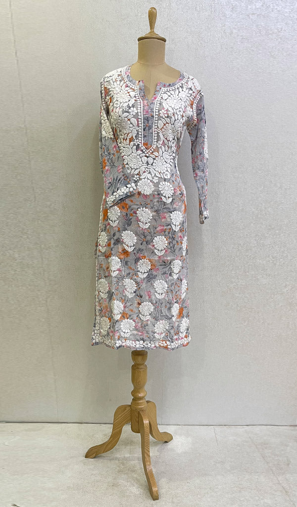 Women's Lucknowi Printed Handcrafted Cotton Chikankari Kurti - HONC0130585
