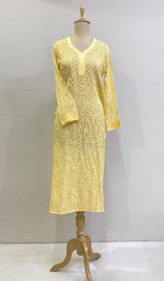 将图像加载到图库查看器中, Women's Lakhnavi Handcrafted Viscose Georgette Chikankari Kurti - HONC0161789
