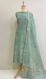 将图像加载到图库查看器中, Women's Lakhnavi Handcrafted Chanderi Silk Chikankari Full Suit Material - HONC0170806