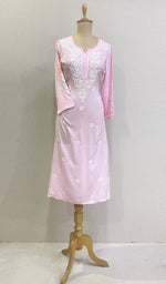 Load image into Gallery viewer, Women's Lucknowi Handcrafted Modal Cotton Chikankari Kurti - HONC0212075