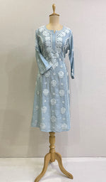 Load image into Gallery viewer, Women's Lucknowi Handcrafted Chanderi Silk Chikankari Kurti - HONC0161636