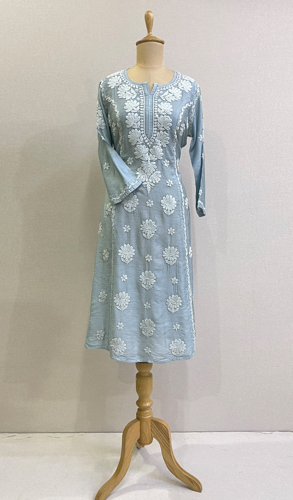 Women's Lucknowi Handcrafted Chanderi Silk Chikankari Kurti - HONC0161636
