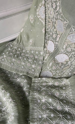 Load image into Gallery viewer, Women's Lakhnavi Handcrafted Mul Chanderi Semi - Stitched Anarkali And Dupatta Set - HONC0330162