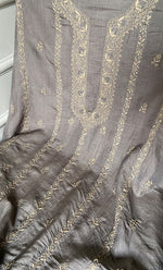 将图像加载到图库查看器中, Lucknowi Handcrafted Munga Silk Unstitched Chikankari Unisex Kurta Fabric - HONC0331674