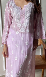 Load image into Gallery viewer, Women's Lucknowi Handcrafted Muslin Chikankari Kurti - HONC0292558