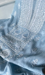 Load image into Gallery viewer, Women's Lakhnavi Handcrafted Unstitched Mul Chanderi Kurta And Dupatta Set - HONC0322456