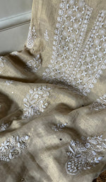 Load image into Gallery viewer, Women's Lakhnavi Handcrafted Tissue Chanderi Unstitched Kurta And Dupatta Set - HONC0282350