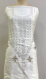 将图像加载到图库查看器中, Women's Lakhnavi Handcrafted Chanderi Silk Chikankari Unstitched Kurti Fabric - HONC0155602