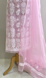 Load image into Gallery viewer, Women's Lucknowi Handcrafted Faux-Georgette Chikankari Unstitched Kurta And Dupatta Material - HONC0191259