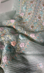 Load image into Gallery viewer, Women's Lakhnavi Handcrafted Pure Organza Chikankari Unstitched Kurta And Dupatta Set- HONC0323650