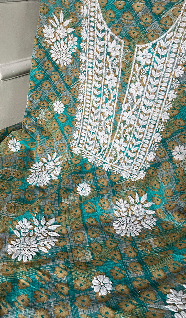 Women's Lakhnavi Handcrafted Cotton Chikankari Unstitched Kurti Fabric - HONC0284381