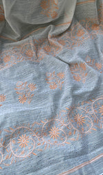 Load image into Gallery viewer, Women's Lakhnavi Handcrafted Chanderi silk Chikankari Saree - HONC0201160