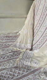 Load image into Gallery viewer, Women's Lakhnavi Handcrafted Pure Silk Georgette Chikankari Semi - stitched Anarkali And Dupatta Set- HONC0335355
