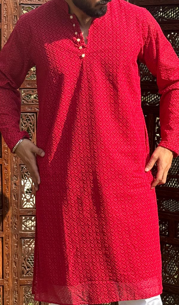 Men's Faux-Georgette Hakoba Kurta - HONC0261819