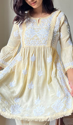 Load image into Gallery viewer, Women's Lakhnavi Handcrafted Cotton Chikankari Short Kurta And Palazzo Set - HONC0293820