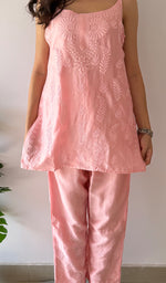 将图像加载到图库查看器中, Amreena Women's Lakhnavi Handcrafted Chanderi Silk Chikankari Top And Pant Set - HONC0373514