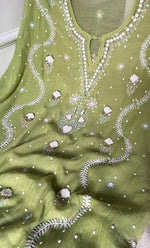 Load image into Gallery viewer, Rabia Women's Lucknowi Handcrafted Mul chanderi Chikankari Kaftan - HONC0311996