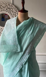 Load image into Gallery viewer, Women's Lakhnavi Handcrafted Cotton Chikankari Saree - HONC0317286