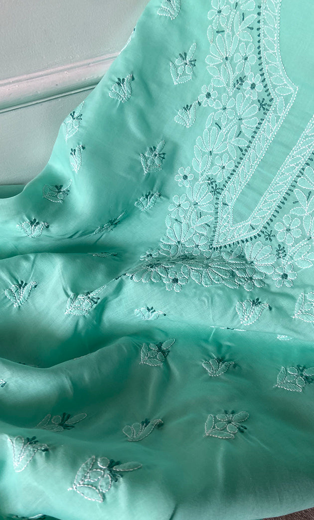 Women's Lakhnavi Handcrafted Unstitched Cotton Chikankari Suit Material - HONC0316589