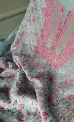 Load image into Gallery viewer, Rose Women's Lakhnavi Handcrafted Pure Organza Chikankari Unstitched Kurta And Dupatta Set- HONC0274530