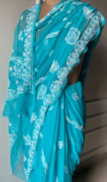 Load image into Gallery viewer, Women's Lakhnavi Handcrafted Faux-Georgette Chikankari Saree - HONC0223883