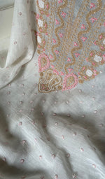 Load image into Gallery viewer, Junoon Women's Lakhnavi Handcrafted Mul Chanderi Unstitched Kurta And Dupatta Set - HONC0279812