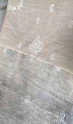 Load image into Gallery viewer, Women's Lakhnavi Handcrafted Tissue Chanderi Chikankari Unstitched Kurta Dupatta Set - HONC0352500