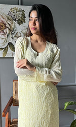 将图像加载到图库查看器中, Women's Lakhnavi Handcrafted Viscose Georgette Chikankari Kurti- HONC0290136