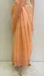 Load image into Gallery viewer, Women's Lucknowi Handcrafted Pure Organza Silk Chikankari Saree-HONC0116930