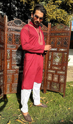 将图像加载到图库查看器中, Men's Lucknowi Handcrafted Cotton Chikankari Kurta - HONC0237353