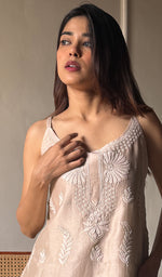 Load image into Gallery viewer, Women's Lakhnavi Handcrafted Chanderi Silk Chikankari Top - HONC0290675