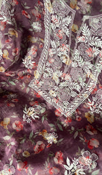 将图像加载到图库查看器中, Disha Women's Lakhnavi Handcrafted Organza Chikankari Unstitched Kurta And Dupatta Set - HONC0201475