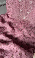 Load image into Gallery viewer, Women's Lakhnavi Handcrafted Pure Organza Chikankari Unstitched Kurta And Dupatta Set- HONC0274532