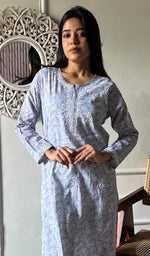 Load image into Gallery viewer, Shagufta Women's Lakhnavi Handcrafted Cotton Chikankari Kurti - HONC0350567