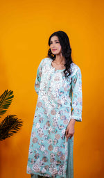 Load image into Gallery viewer, Ruskshi Women's Lakhnavi Handcrafted Cotton Chikankari Kurta And Palazzo Set - HONC0191156