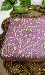 Load image into Gallery viewer, Elegant Lavender Handcrafted Chikankari Clutch- HONC0308933