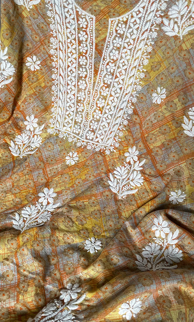 Women's Lakhnavi Handcrafted Cotton Chikankari Unstitched Kurti Fabric - HONC0284379