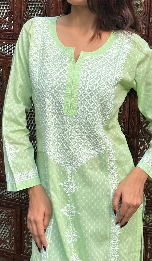 Women's Lucknowi Handcrafted Chanderi Silk Chikankari Kurti - HONC0340171