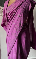 将图像加载到图库查看器中, Women's Lakhnavi Handcrafted Pure Silk Georgette Chikankari Saree - HONC0314640