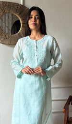 Load image into Gallery viewer, Women's Lakhnavi Handcrafted Muslin Chikankari Kurti - HONC03607290
