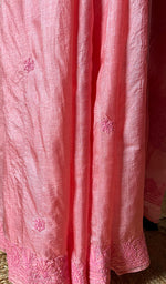 Load image into Gallery viewer, Women's Lakhnavi Handcrafted Tussar Silk Chikankari Saree - HONC0284157