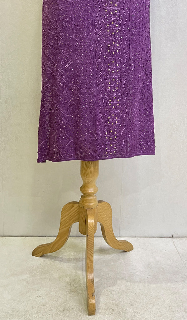 Women's Lakhnavi Handcrafted Viscose Georgette Chikankari Kurti - HONC0139850